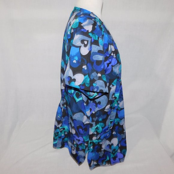 White Cross Womens XL Black with Blue Purple Hearts V Neck Scrub Top Shirt - Picture 10 of 12